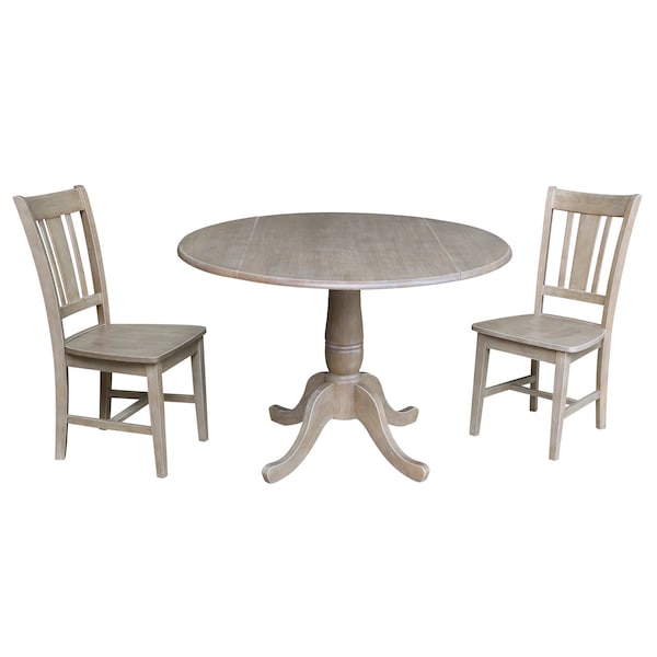 International Concepts Round 42 in Round Top Pedestal Table with 2 Chairs, Washed Gray Taupe, 42 in W, 42 in L, 29.5 in H K09-42DPT-C10-2 - main